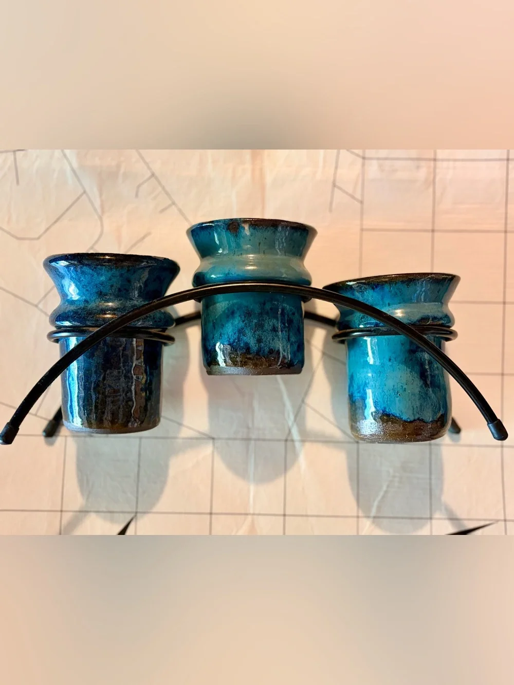 Blue Ceramic Votive Holder Set by